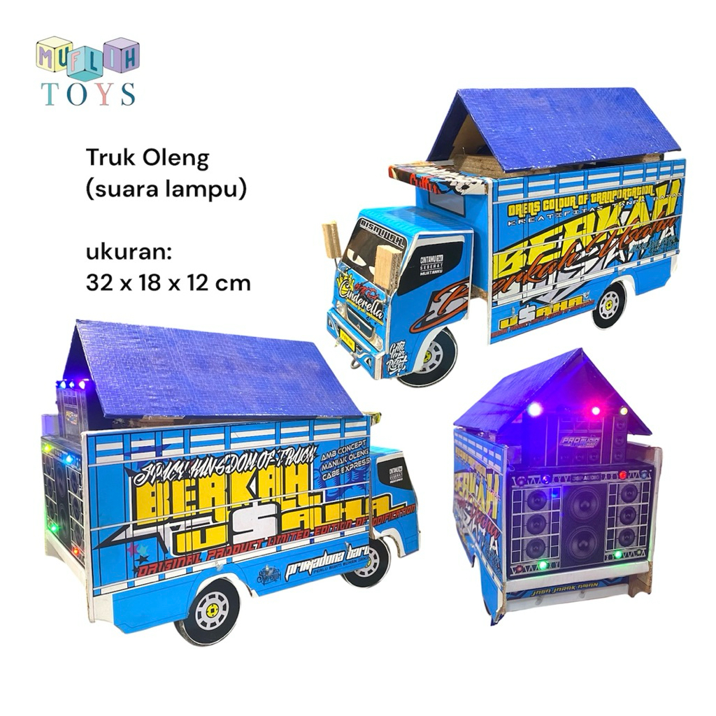 Mobil Mainan Bus Truk Basuri Oleng Suara Horeg Telolet Bahan Kayu lampu kelap-kelip oleng manual Med