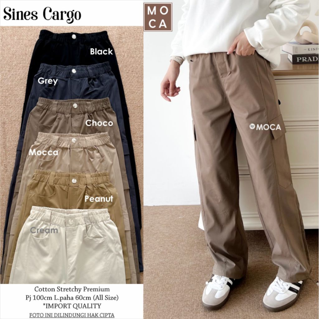 Sines Cargo Pants Celana Panjang Wanita Bahan Premium Original Ori Moca Berlabel