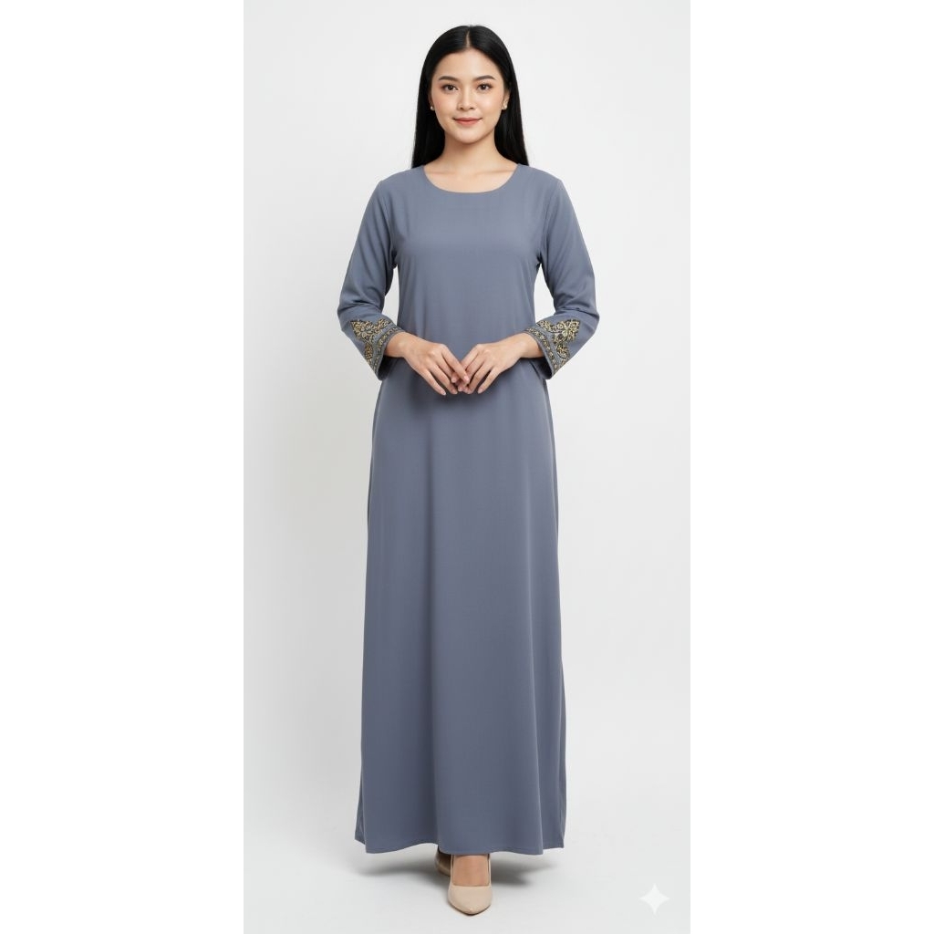 Gamis Dewasa Wanita Abu-Abu Preloved / Gamis Muslimah Tangan Panjang Bekas Berkualitas