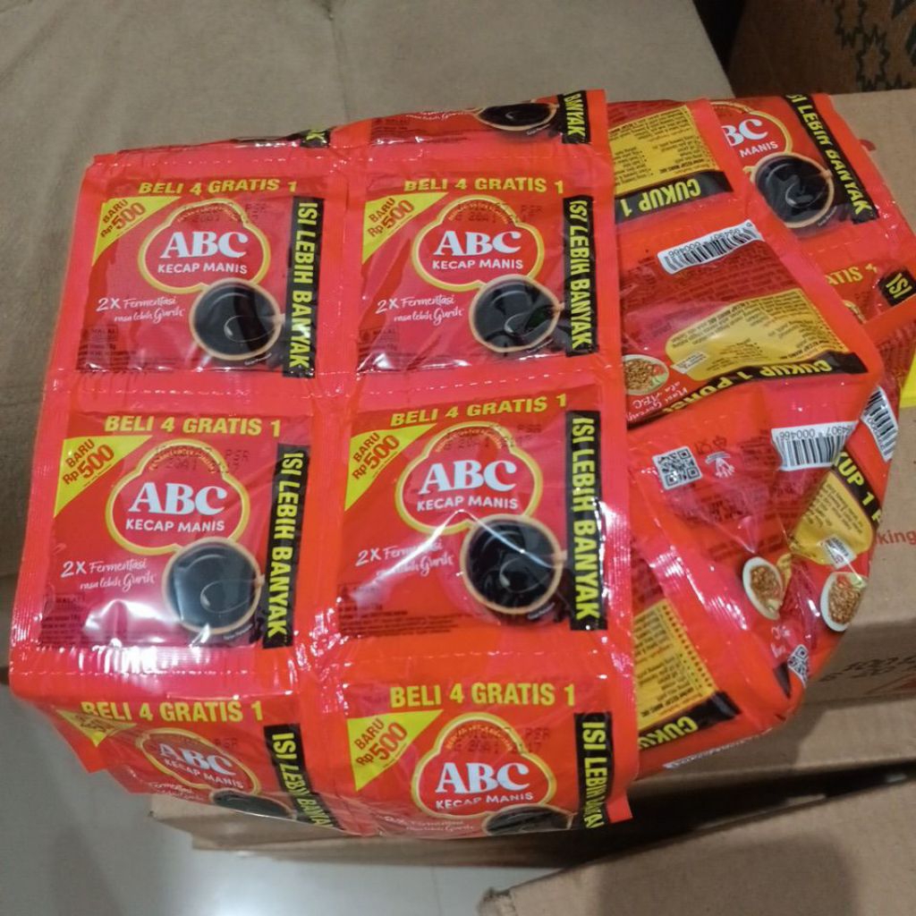 Kecap ABC Sachet 500an kemasan beli 4 gratis 1 dalam karton kemasan 18g