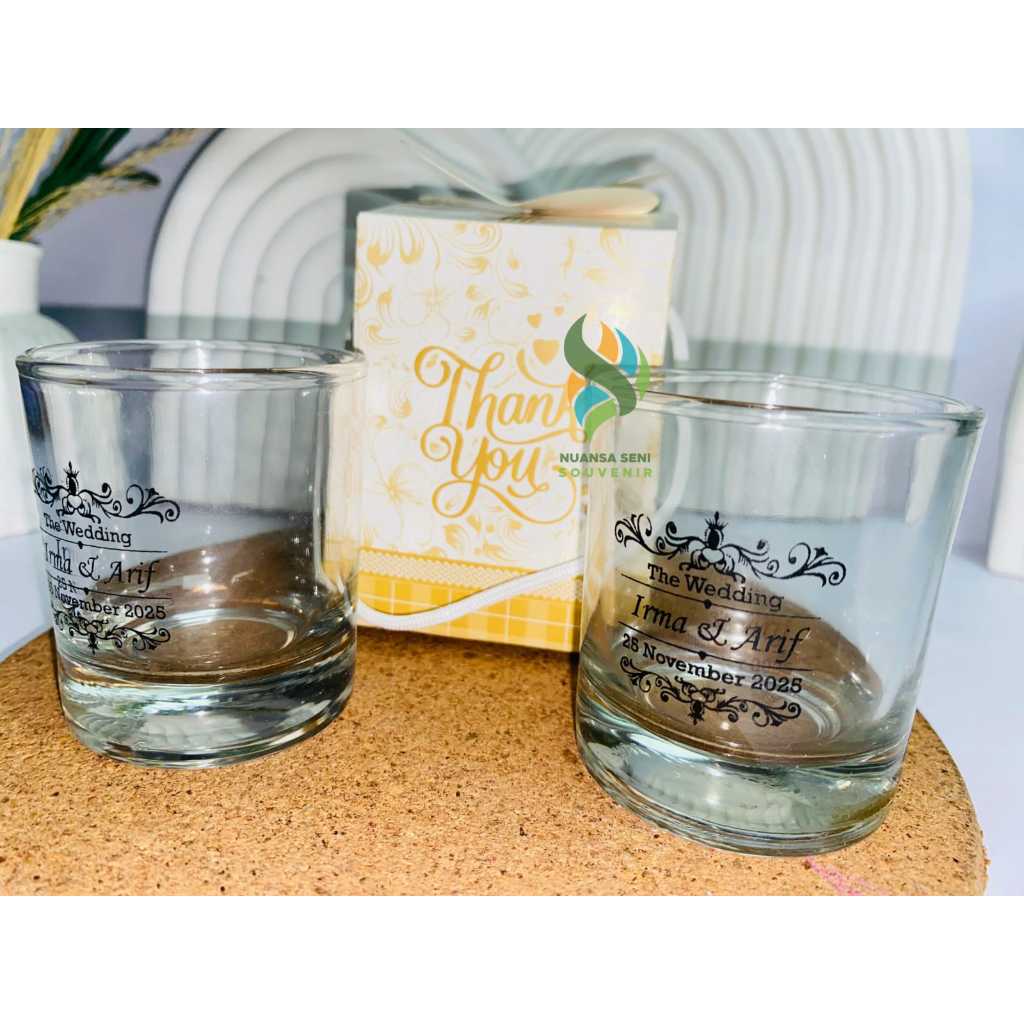Souvenir Gelas Kaca Kecil Cangkir Minum Jamu Gelas One Shot Gelas LU Gelas Lilin Kaca Sablon