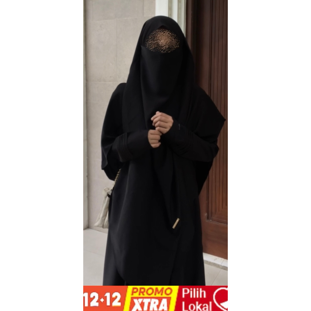 Layer ‘Amirah One set Abaya French Khimar Marbella Silk anti UV Abaya Zhafira Luxury Abaya Lebaran 2