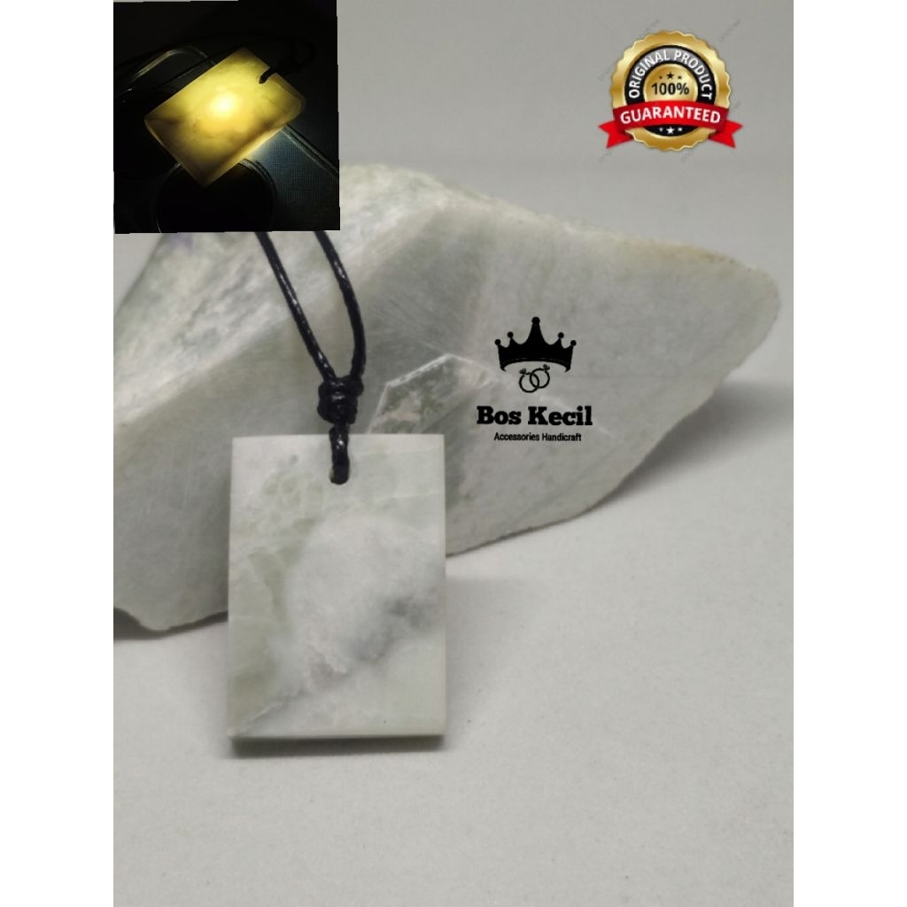 liontin batu giok hijau putih asli alam model persegi/ liontin batu giok putih asli 100% / liontin b