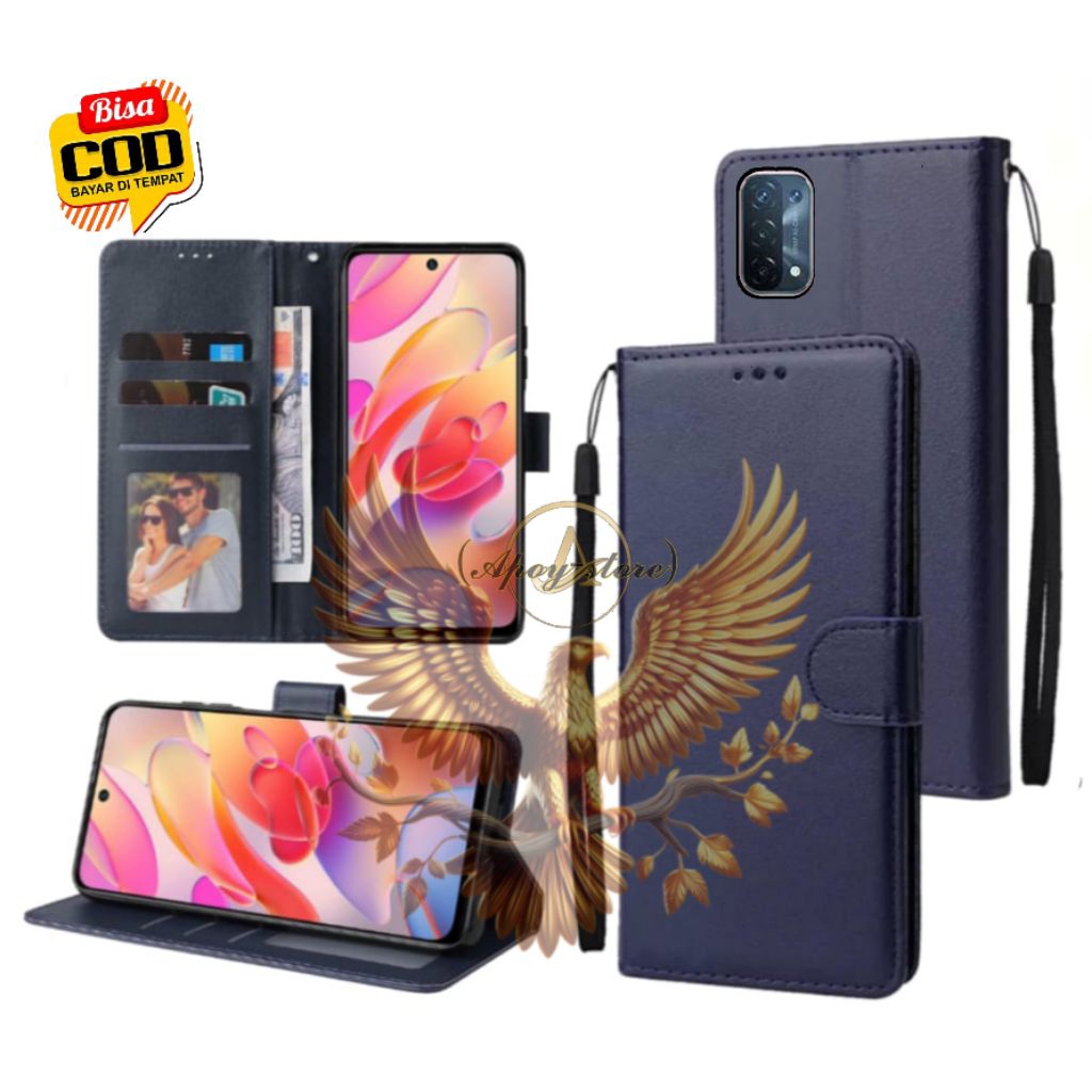 CASE HP OPPO A74 5G - CASING DOMPET-FLIP LEATHER-SARUNG HP