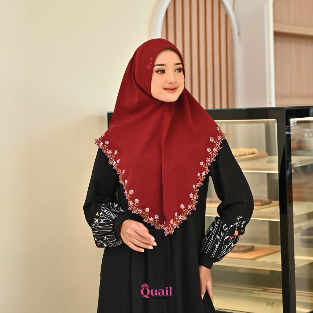 Jilbab Khimar Instant Rifkana Original Quail Hijab Wolly Crape Premium Pet Antem Syar'i Daily Bordir