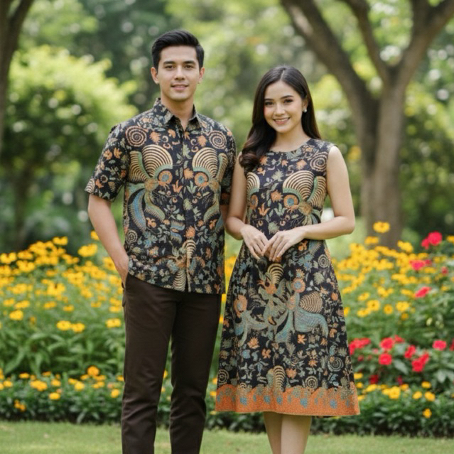 Kain Dobby - Sarimbit Batik Premium Couple Kusuma Wibawa Orange | Hem Pria & Dress Wanita Elegan | O