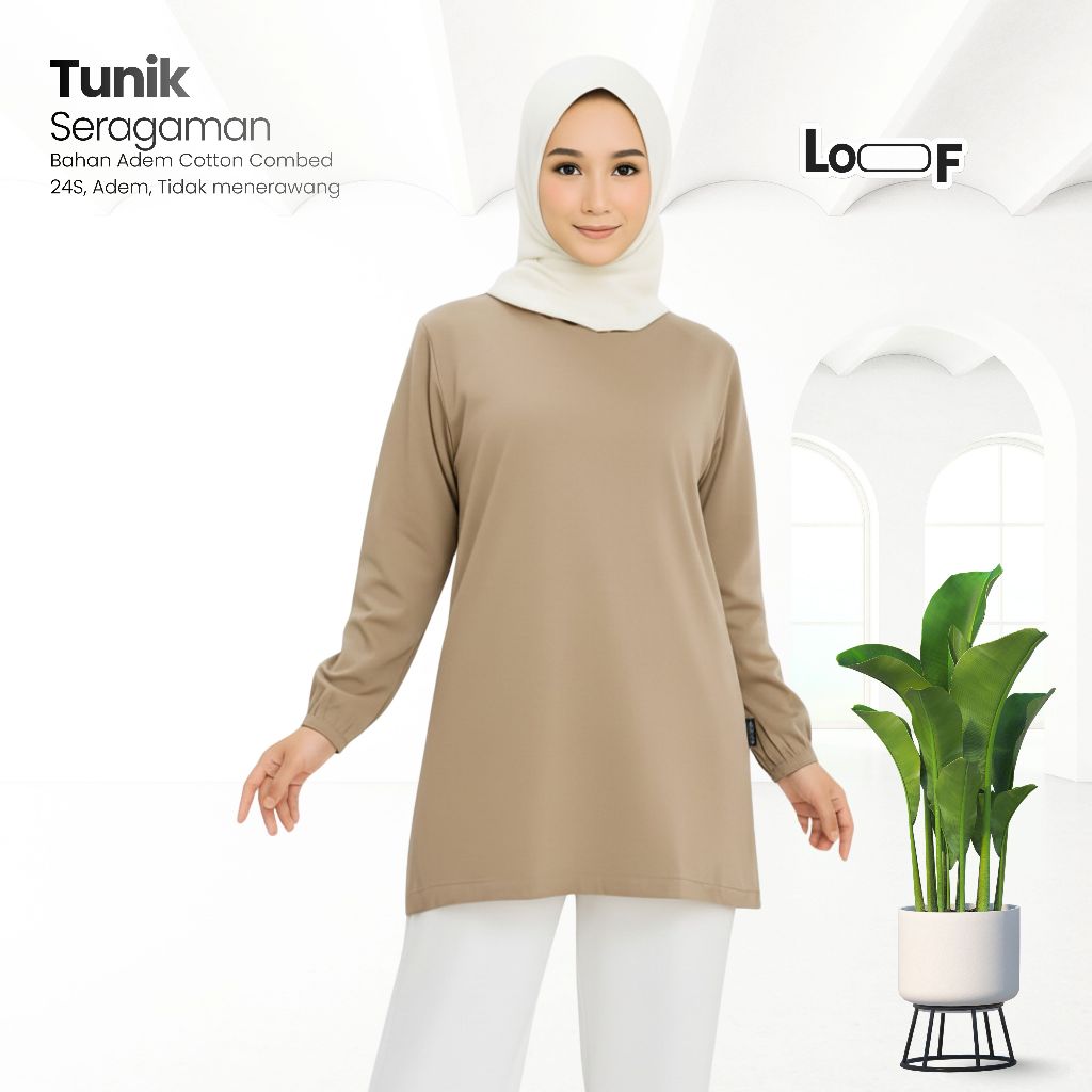 Kaos tunik oval lengan panjang belah pinggir atasan muslim wanita dewasa
