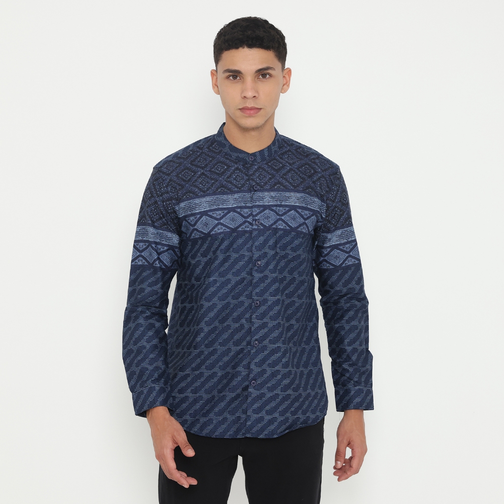 Vanfive Kemeja Koko Shanghai Kemko Pria Lengan Panjang HAIKAL - Biru Dongker