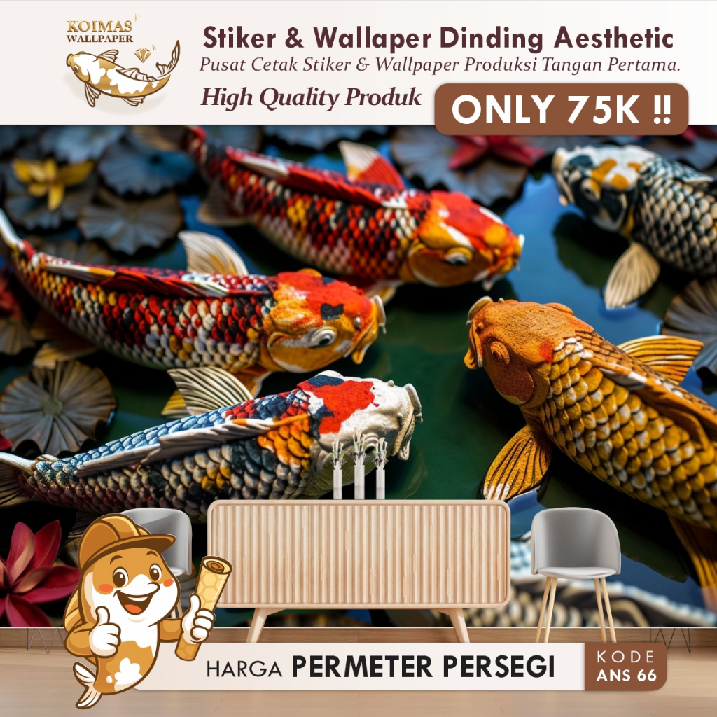 Wallpaper Ikan Koi 3D Estetik Terbaru Stiker Motif Ikan Koi Emas Kekinian Stiker Dinding 3d Elegan