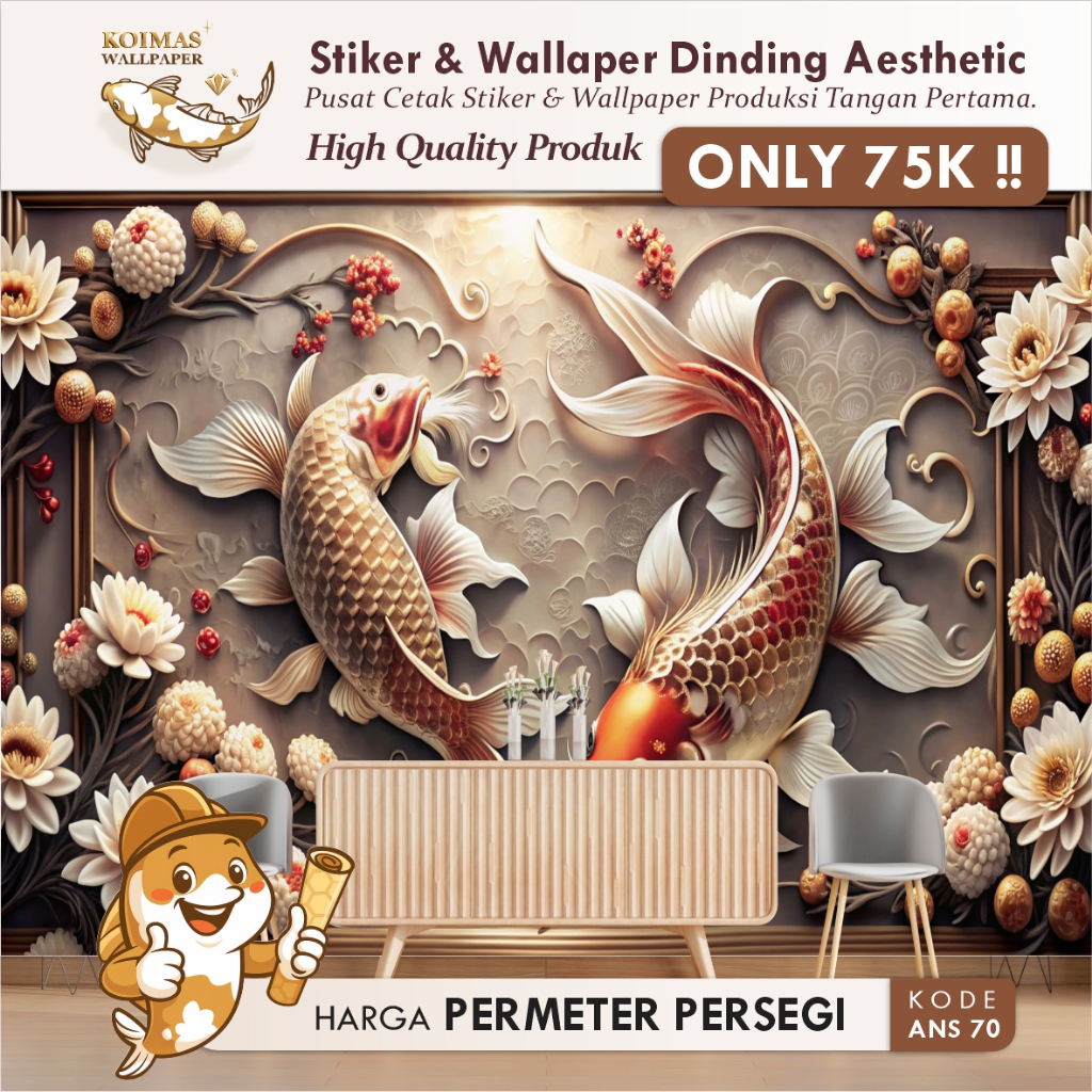 Wallpaper Stiker Motif Ikan Koi Emas 3D Wallpaper Dinding Kekinian Stiker Dinding Ikan Koi 3D Terbar