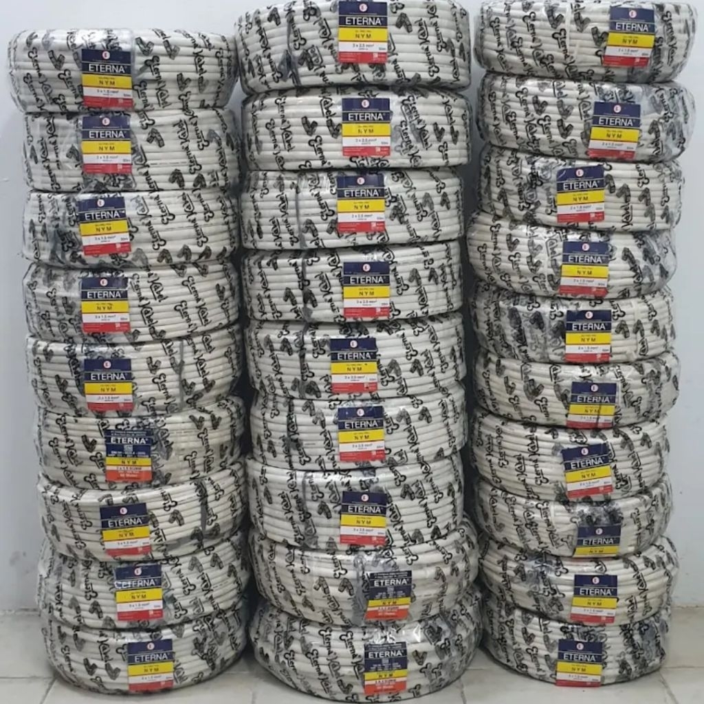 1ROLL KABEL ETERNA Kawat 1 roll 50 meter 2x1.5 2x2.5 3x1.5 3x2.5 NYM Eterna 1 rol putih