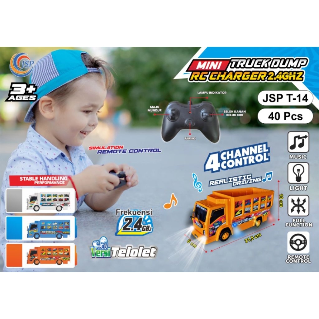 Mainan RC Mini Truk Oleng Basuri Telolet JSP T-14 Lampu Musik