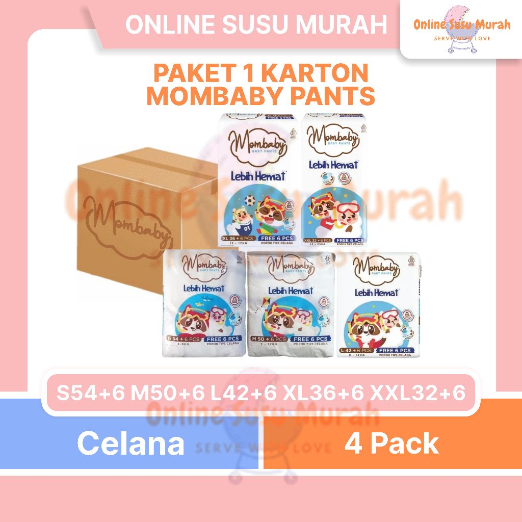 MOMBABY PANTS PAKET 4 BALL / 1 KARTON S54+6 M50+6 L42+6 XL36+6 XXL32+6 MOM BABY S 54 M 50 L 42 XL 36