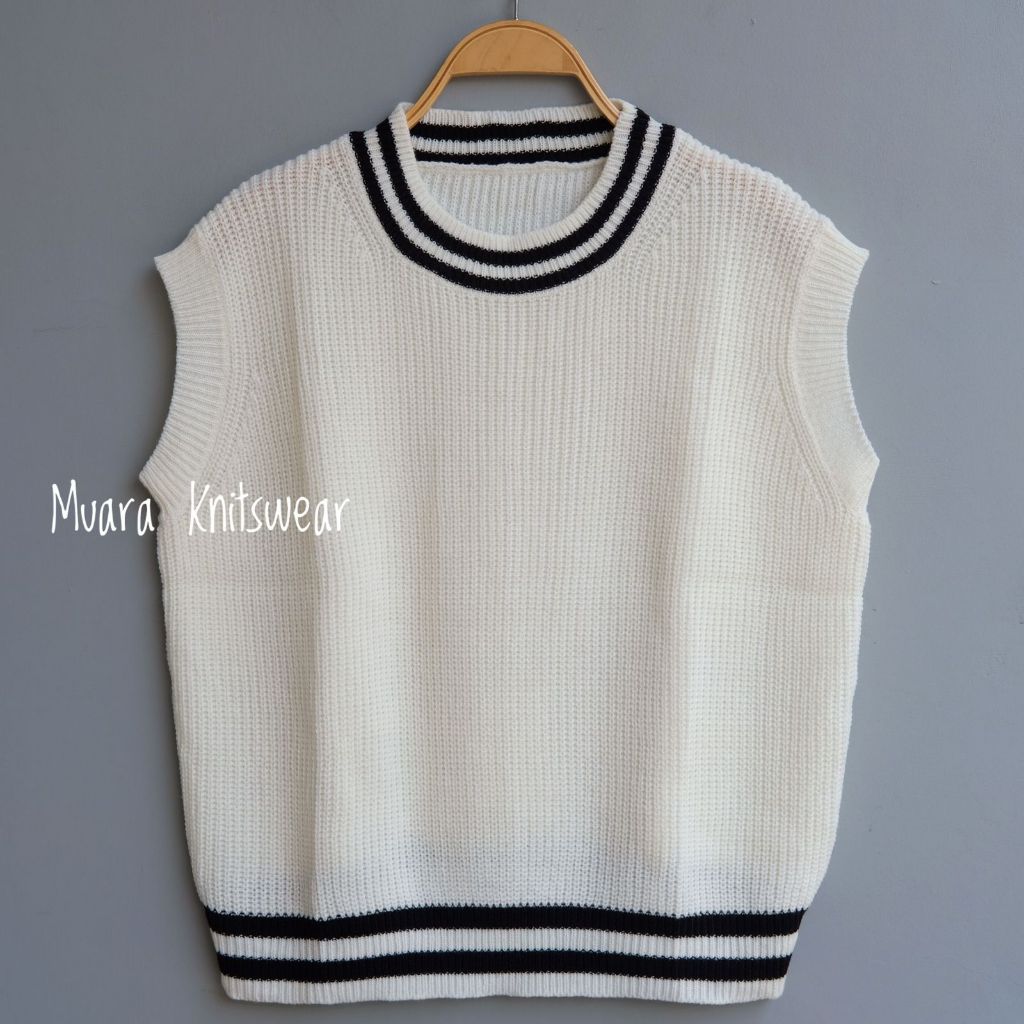 Muara Knitswear Vest Rompi Rajut Unisex Motif Stripe Kerah Uniqlo Korean stayle