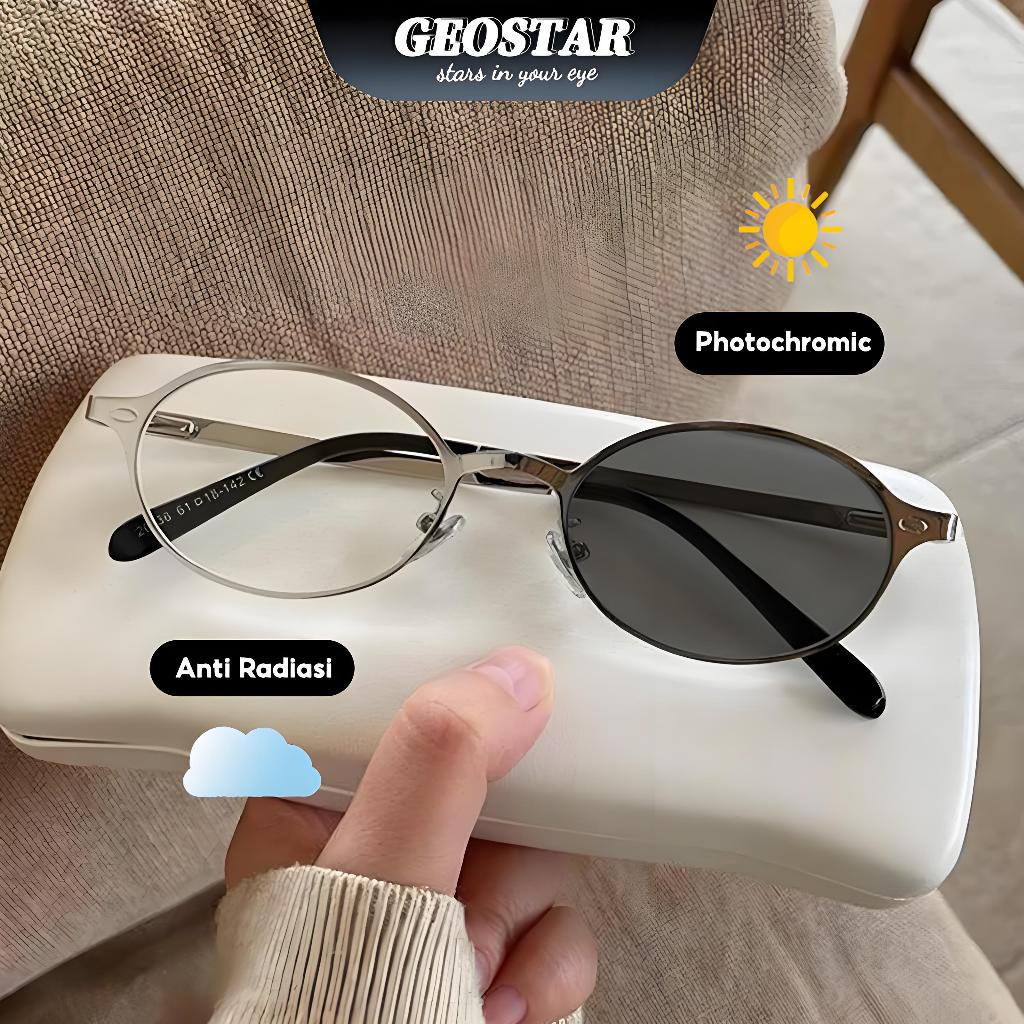 Kacamata Anti Radiasi Photochromic Korea Pria Wanita Komputer Oval Kecil Bingkai