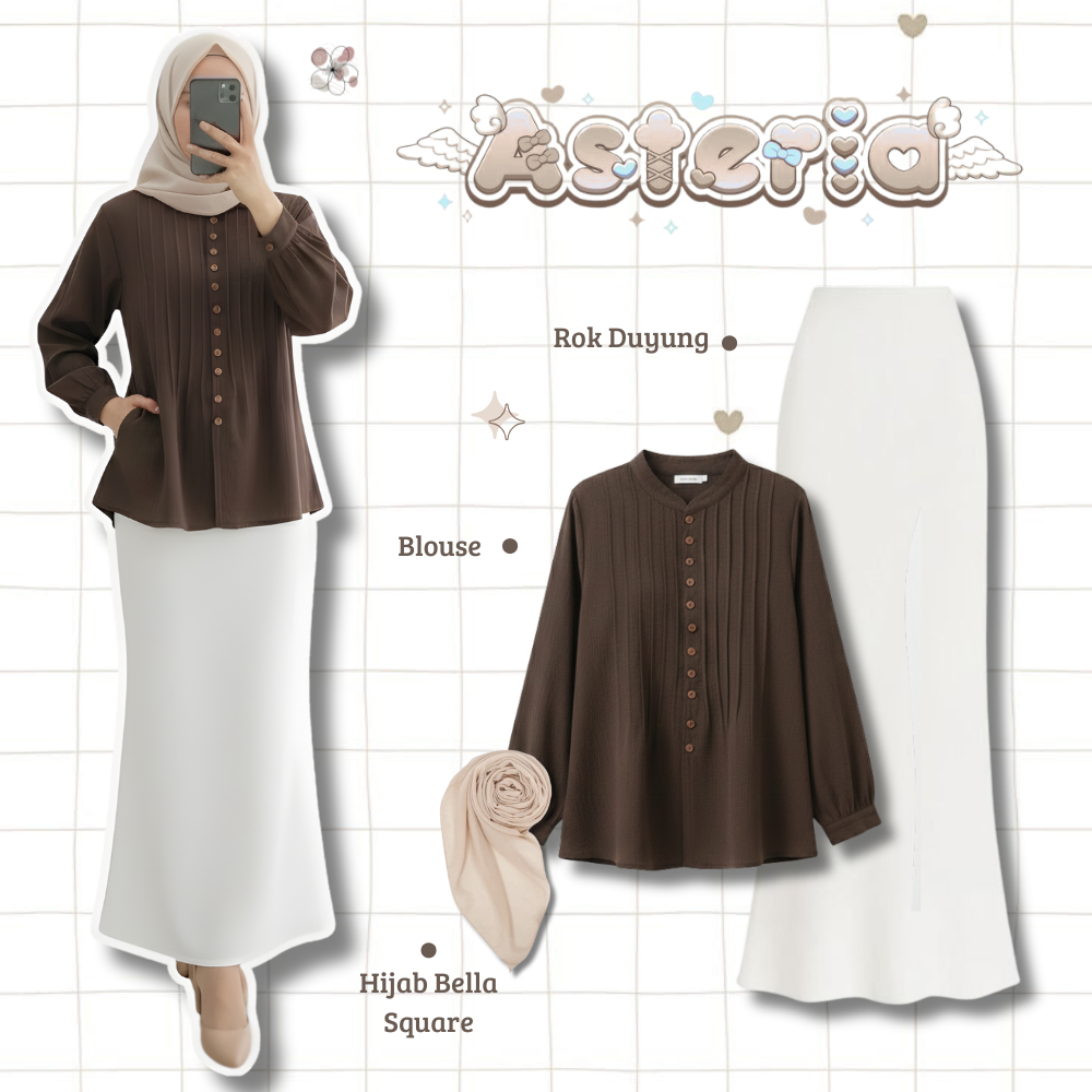 Fashion Muslim Outfit Kekinian 3in1 Blouse Rempel Mahogani Rok Duyung Mermaid Hijab Bella Square Set