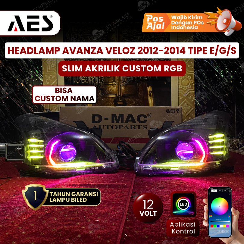Headlamp Avanza Veloz 2012-2014 Tipe E/G/S Slim Akrilik Custom RGB Biled AES WST I-FUN 3 Inch 12V Fu