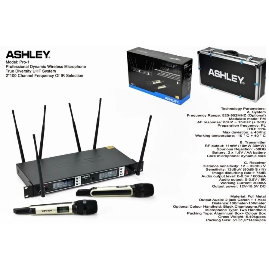 MICROPHONE WIRELESS ASHLEY PRO 1 HANDLE PEGANG-PEGANG