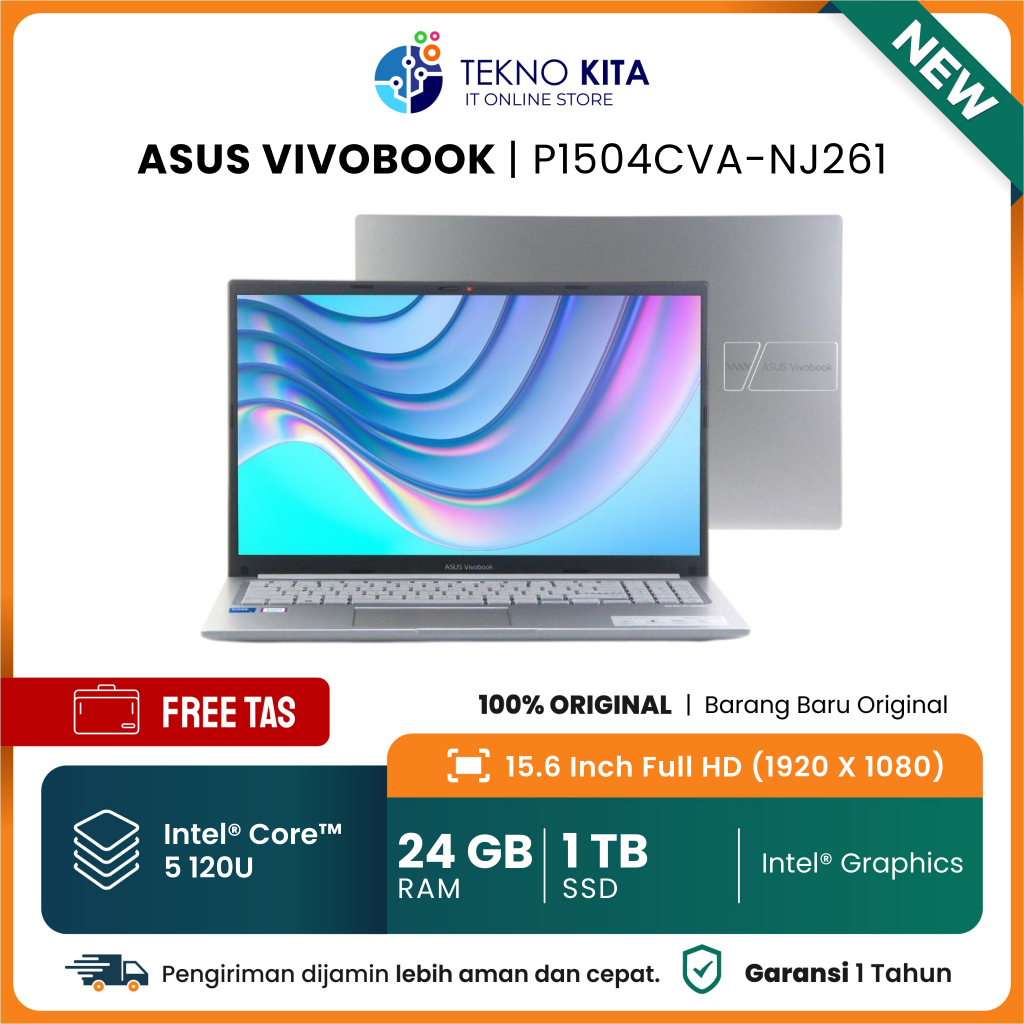 Laptop Asus VivoBook Core 5 120U - 24GB RAM - 1TB SSD - 15.6" FHD - Cool Silver - Garansi 1 Tahun - 