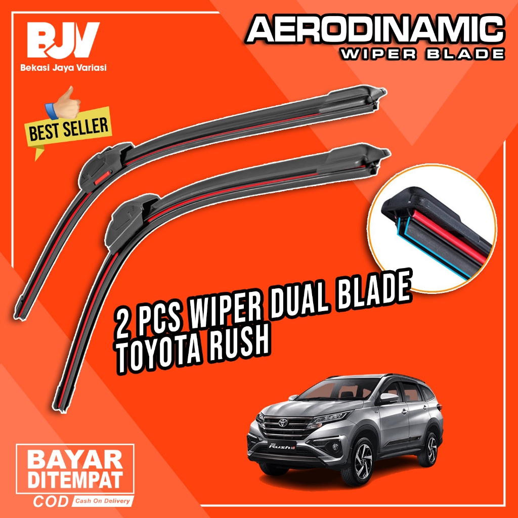 AERODINAMIC Wiper Mobil Dual Blade - Toyota All New Rush 2017 - 2022 - Wiper Frameless Dua Karet Uni