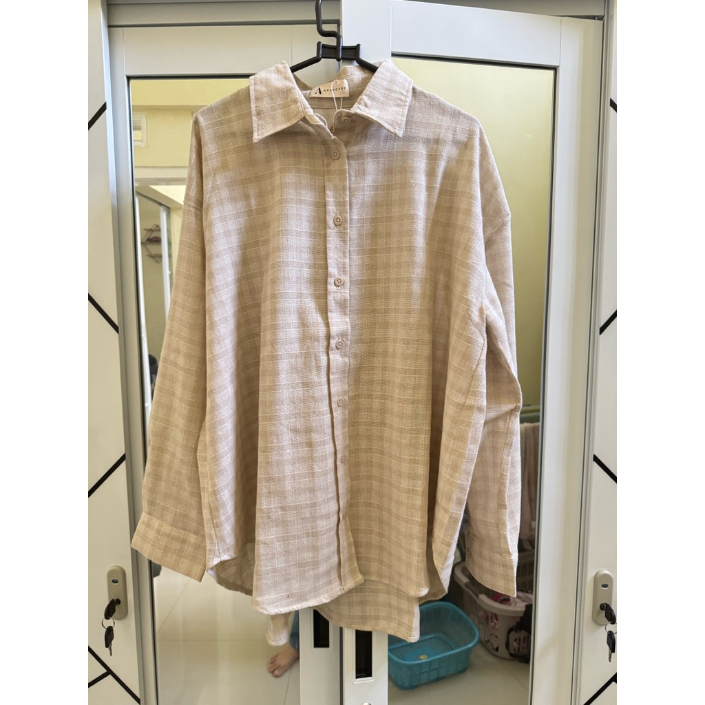 Kemeja Kotak-kotak linen rami Arascarf PRELOVED