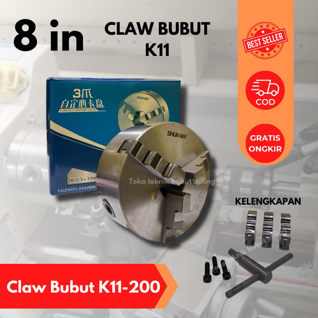 PROMO Chuck Bubut 8 Inch 3 Jaw Chuck Mesin Bubut SHUN MA Baru
