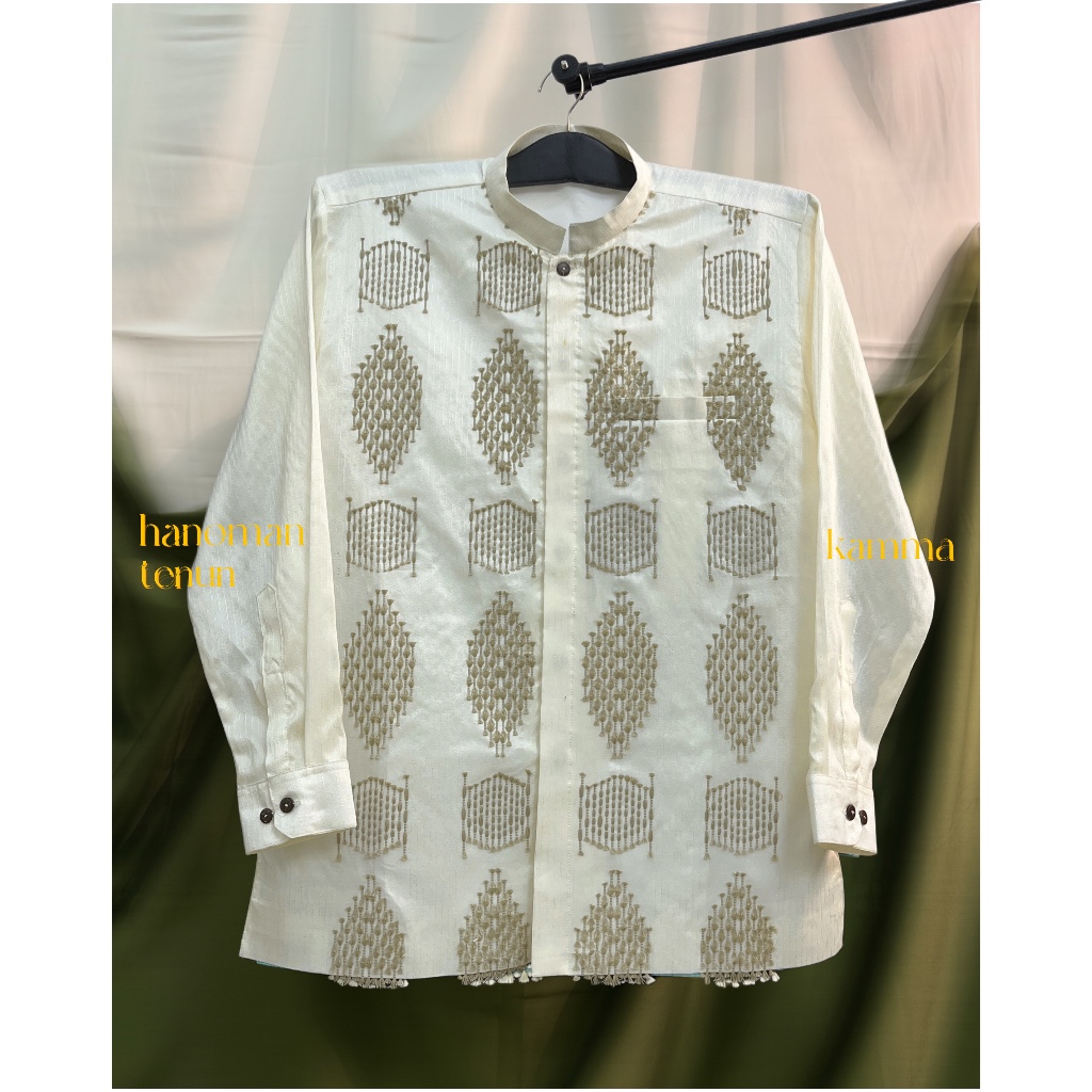 Hanomn tenun - Kamma Kemeja Songket  Bulu Lengan Panjang / Atasan Batik Pria