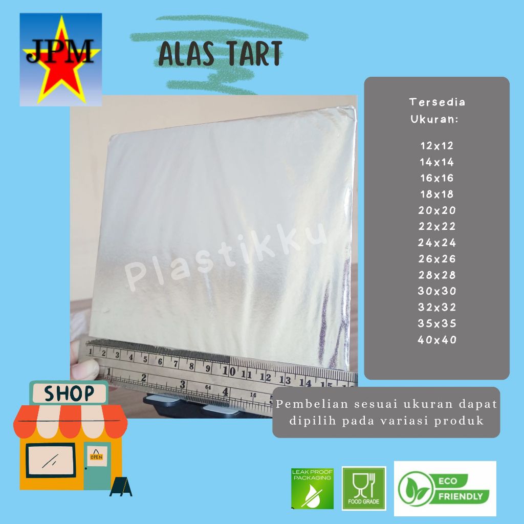 Alas Tart Kue Kotak Lapisan Aluminium Foil / Alas Tart Kotak / Alas Tart Silver / Tatakan Kue / Tata