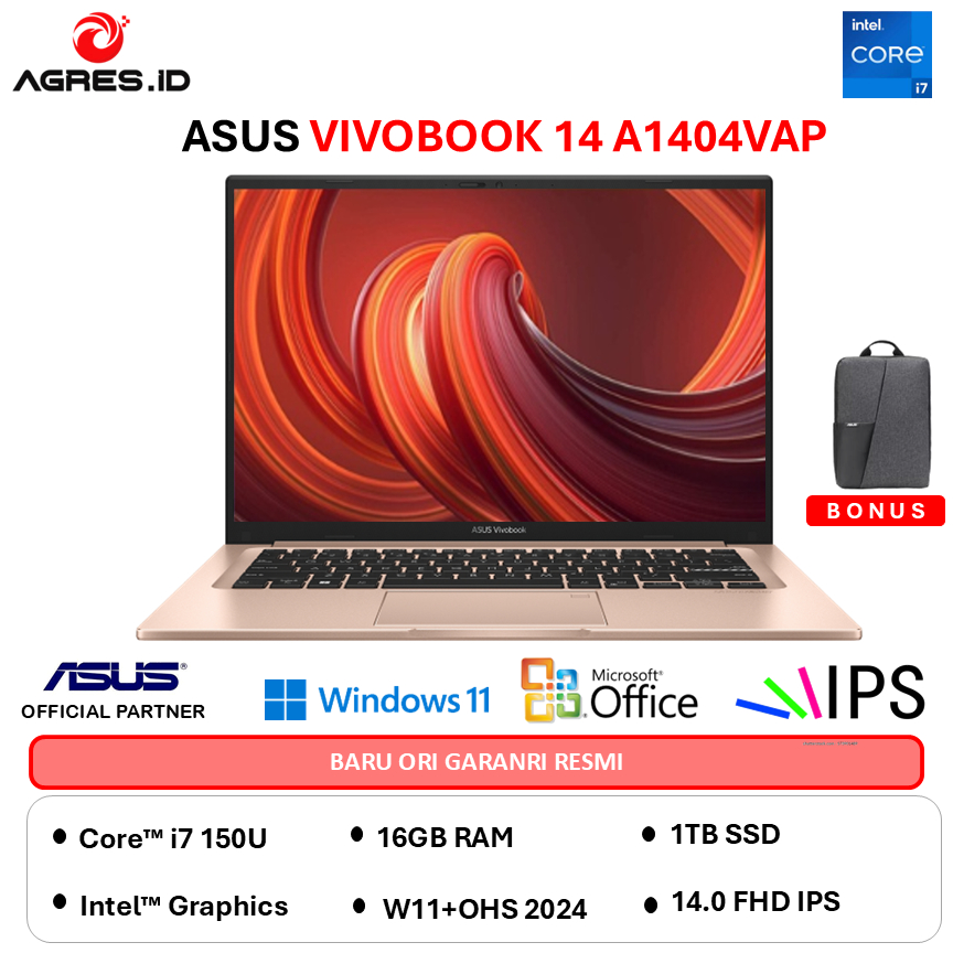 ASUS VIVOBOOK 14 A1404VAP CORE I7 150U - RAM 16GB 1TB W11+OHS 14.0FHD VIPS -VIPS7112M
