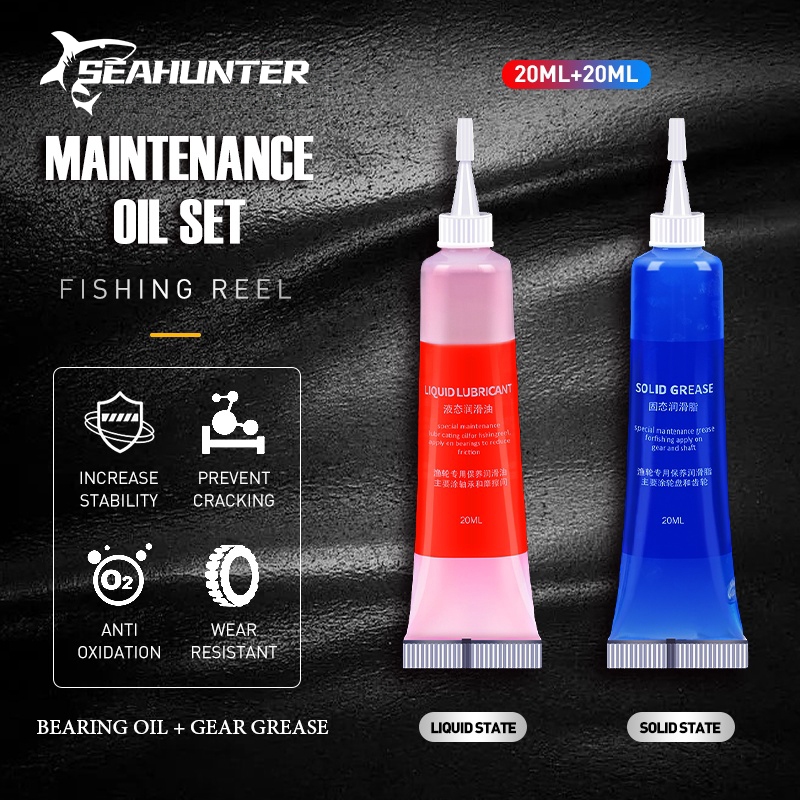 SEAHUNTER Maintenance Reel Oil Set 20ml Oil + 20ml Grease, Bearing Oil+Gear Grease, reel lube peluma
