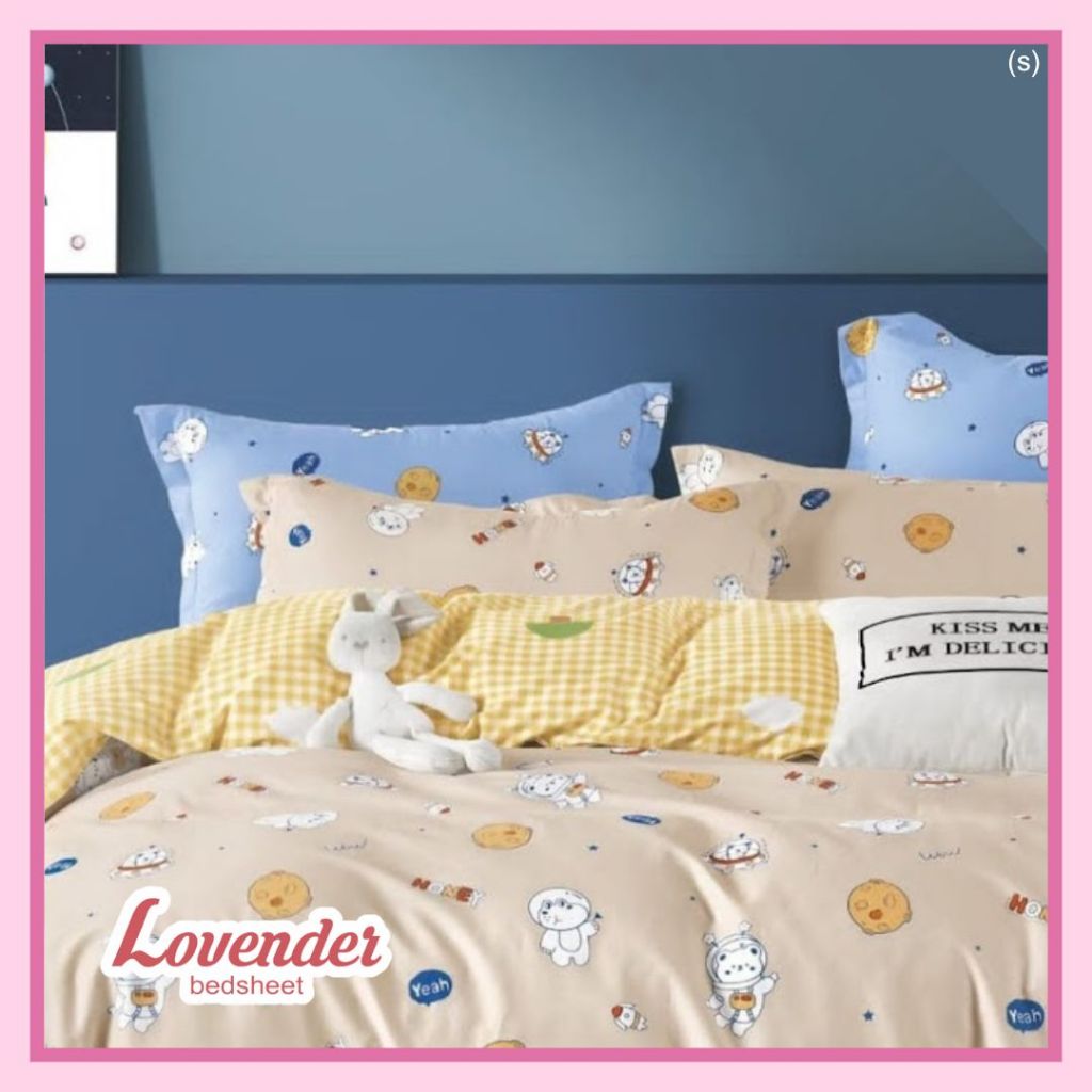 Sprei/Bedcover katun JEPANG pastel orange coklat mocha teddy bear beruang planet astronot astronaut 