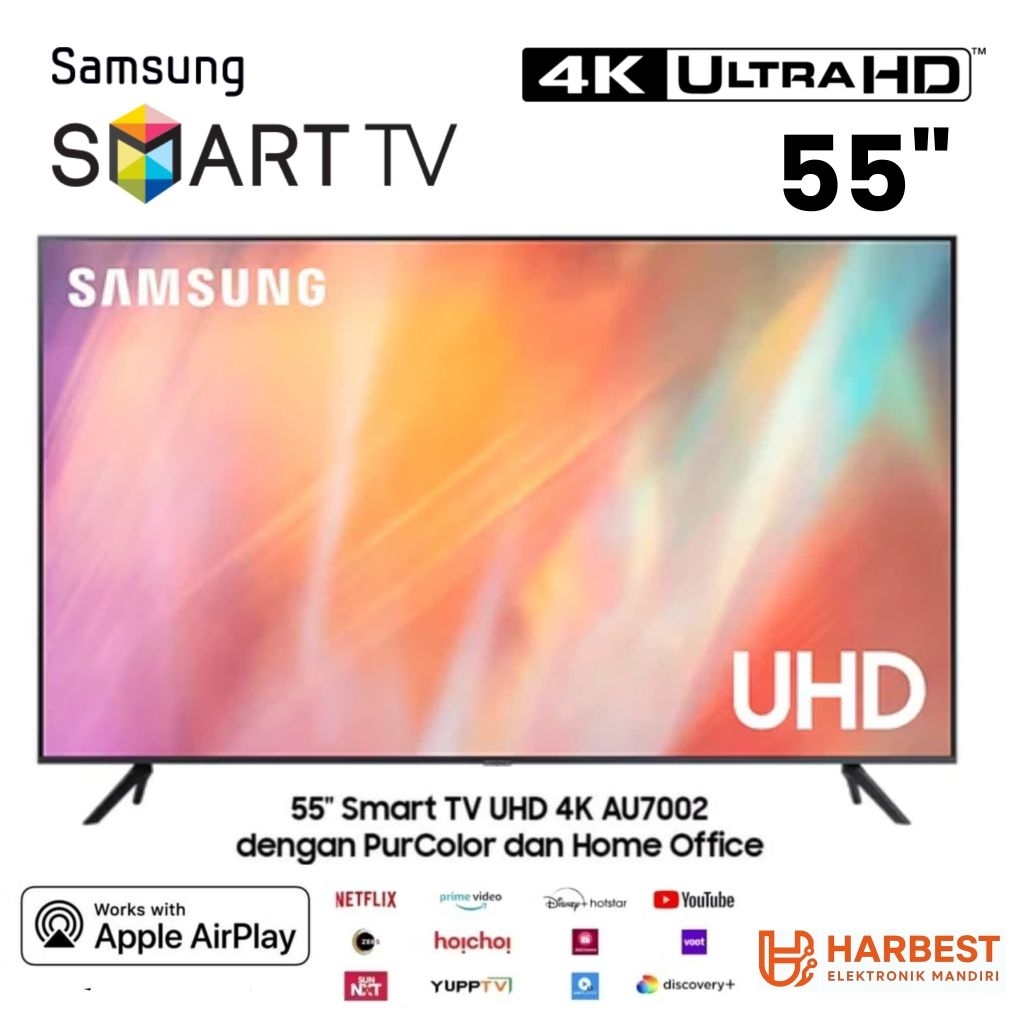 Samsung Smart TV 55 inch UHD 4K AU7002 dengan PurColor & Home Office Garansi Resmi
