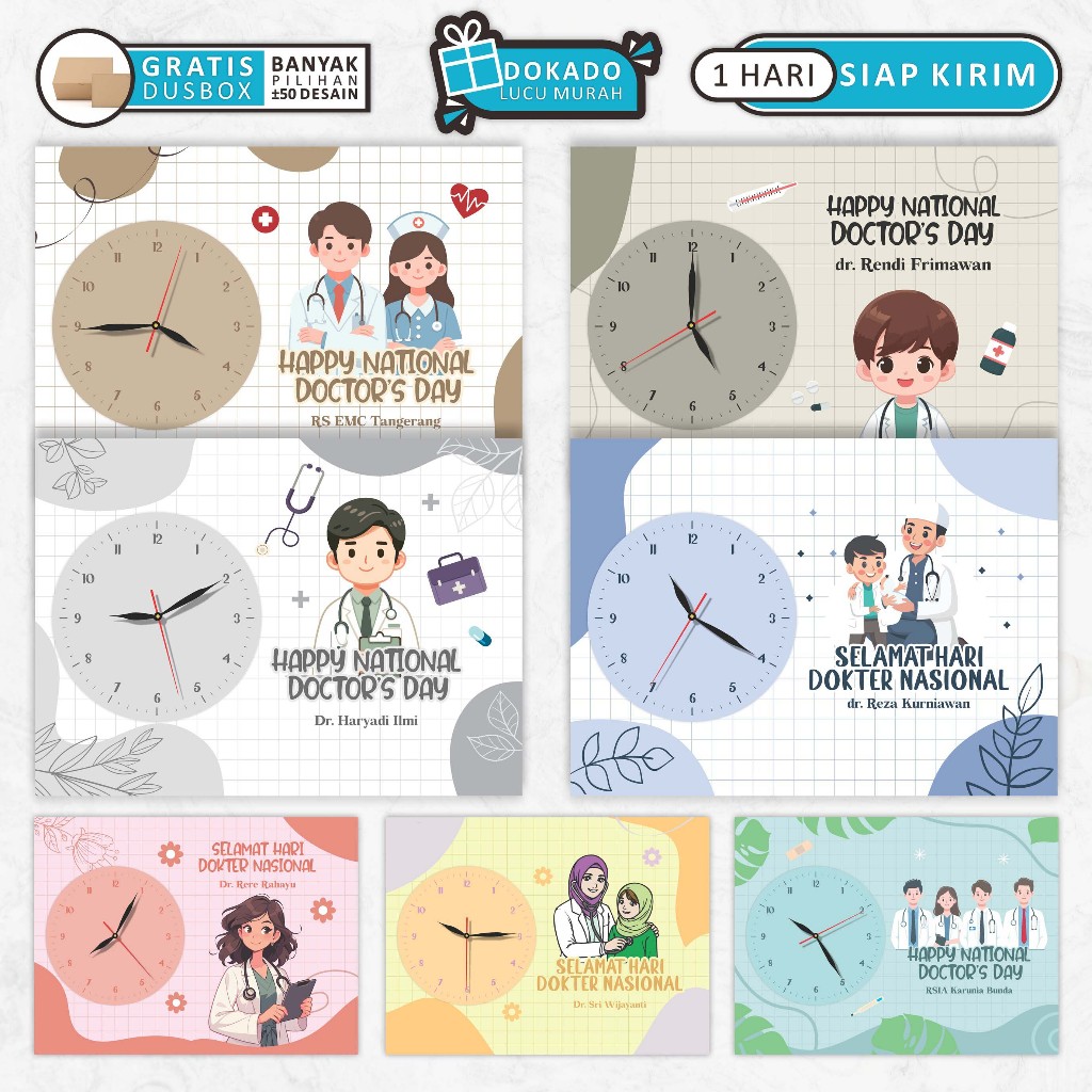 KADO GRADUATION WISUDA KEDOKTERAN | JAM MEJA KARTUN CUSTOM TULISAN | HAMPERS IKATAN DOKTER INDONESIA