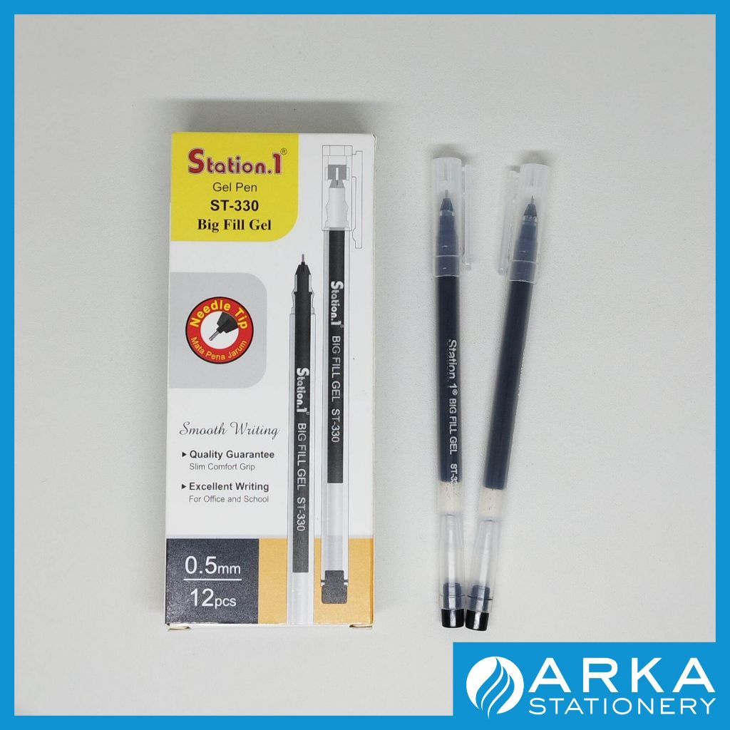 [PAK] STATION.1 BALL PEN PULPEN PENA GEL 0,5 HITAM