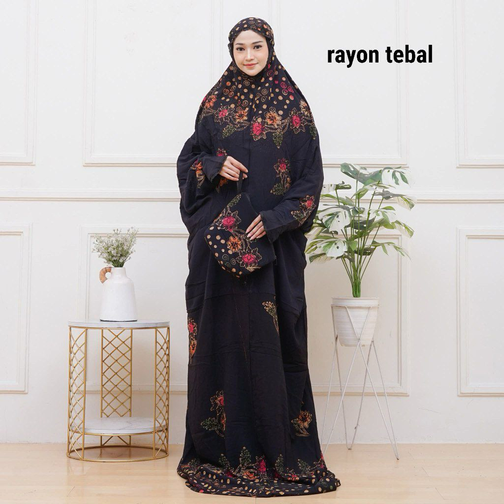Mukena Lajur Rayon Hitam/ Mukena Terusan Hitam/ Mukena Batik Cap/ Mukena Rayon Lajur/ Mukena Rayon L