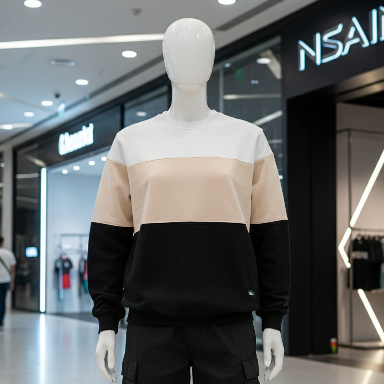 Nsa Ind Crewneck Three Colour Block Cream pria wanita