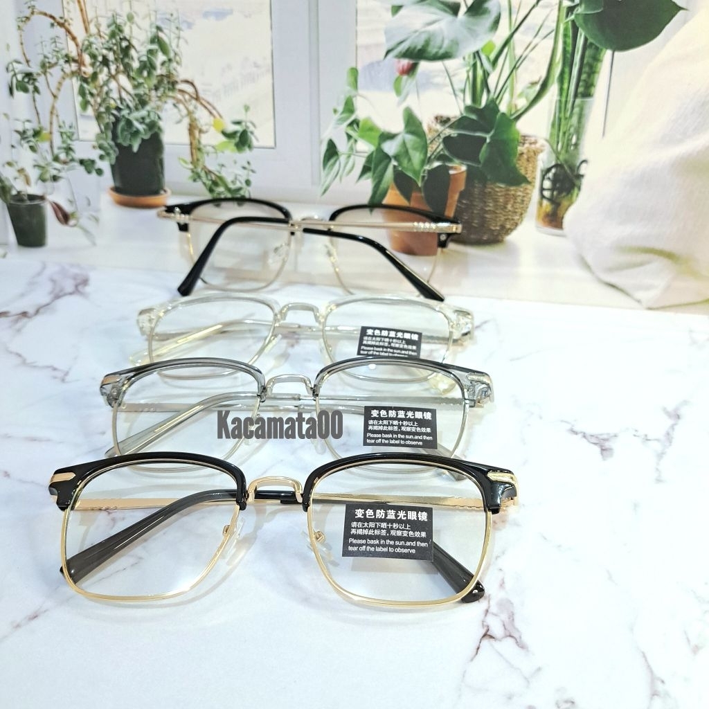 KACAMATA PHOTOCROMIC NORMAL FRAME KOTAK ELEGANT CEWEK COWOK 10049