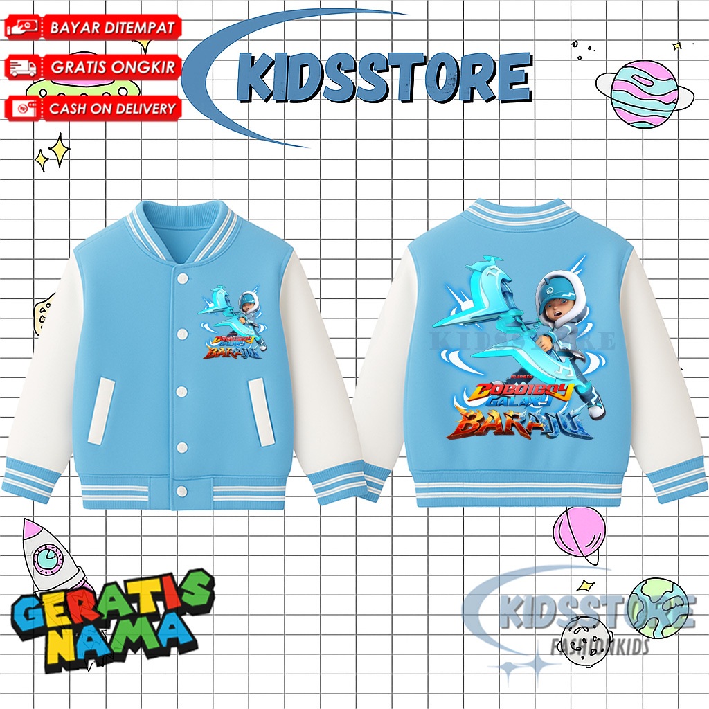 Jaket Varsity Anak Boboiboy Galaxy Baraju - Jaket Varsity Unisex Laki-Laki Perempuan Boboiboy Galaxy
