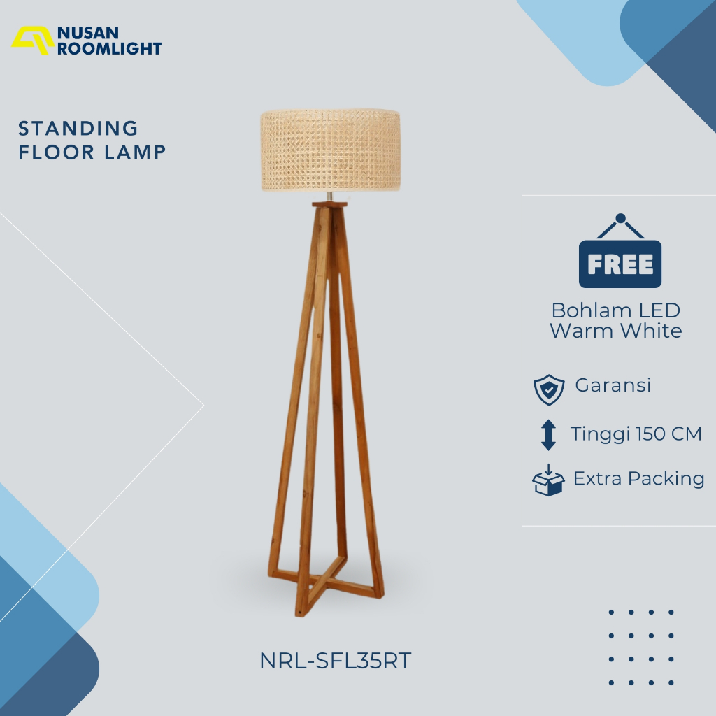 Standing Floor Lamp Rotan Kayu Jati NRL-SFL35RT | Lampu Berdiri Aesthetic Model Easel Tropical Boho