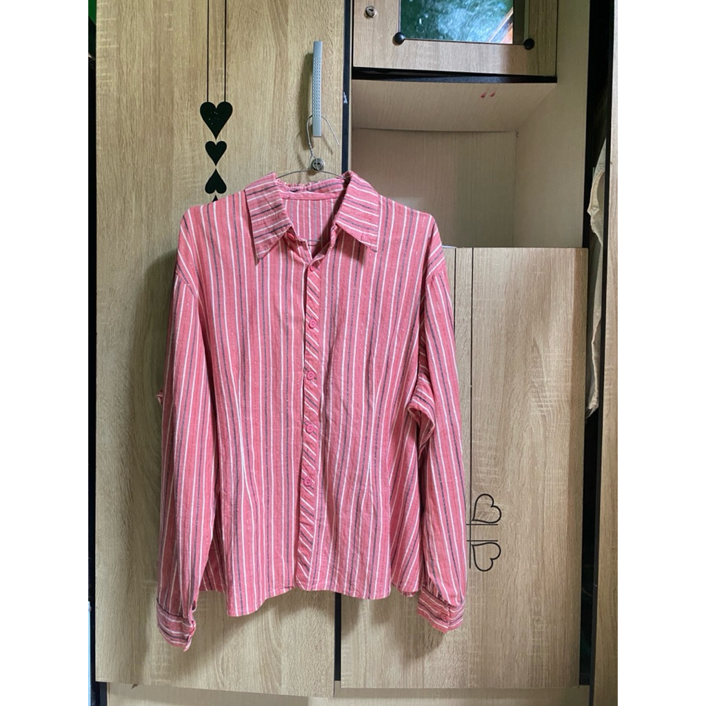 preloved kemeja pink salur