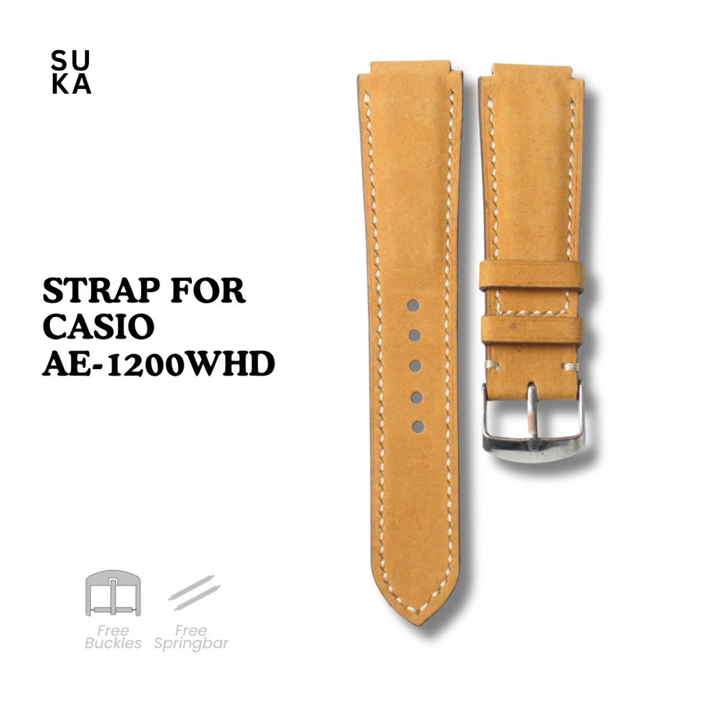 Strap Kulit Casio AE 1200 WHD -  Crazy Horse Tan | Strap Kulit Sapi Premium | Handmade, Nyaman & Tah