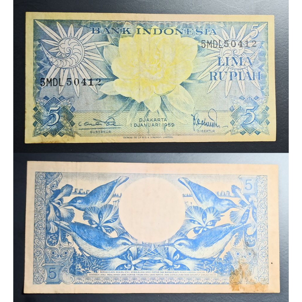 uang kuno Indonesia 5 rp tahun 1959 p2477