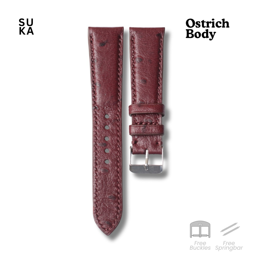 Suka Strap - Burgy Ostrich Emboss | Strap Jam Tangan Kulit Sapi Premium | Handmade, Elegant, & Nyama