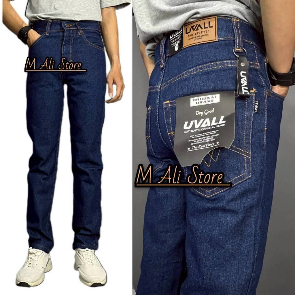Celana Jeans Pria Model Standar Reguler Basic Original Uvall Denim Cowok - Dark Blue / Navy (28-38)