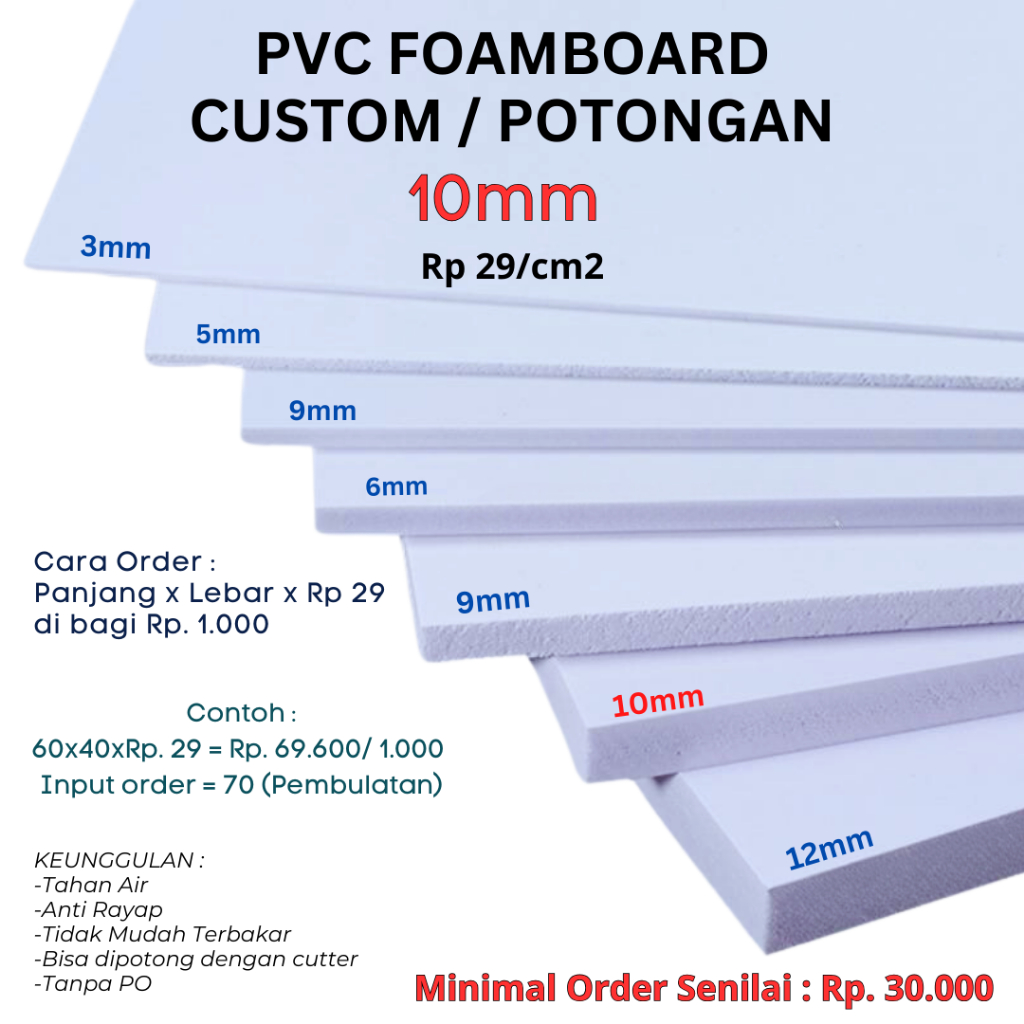 Pvc Foamboard Pvc board 10mm Custom Potongan Anti Rayap 10mm