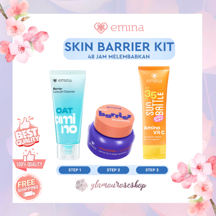 Emina Skin Barrier Kit-Bundle 3in1 (OAT AMINO 70ML, BARRIER GEL 30GR, SUN BATTLE BRIGHT GLOW)- Hidra