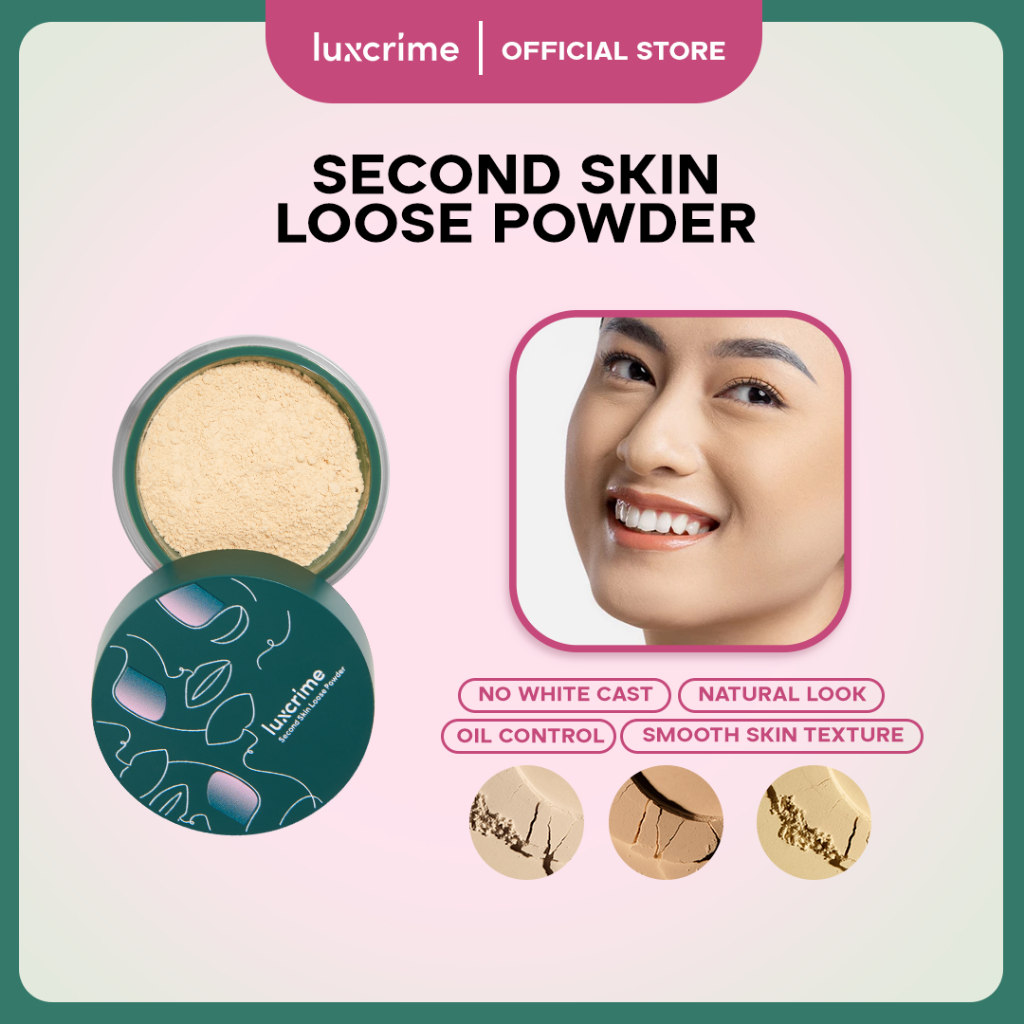 Luxcrime Second Skin Loose Powder - Bedak Tabur Mencerahkan & Menghaluskan Makeup Tahan Lama Dengan 