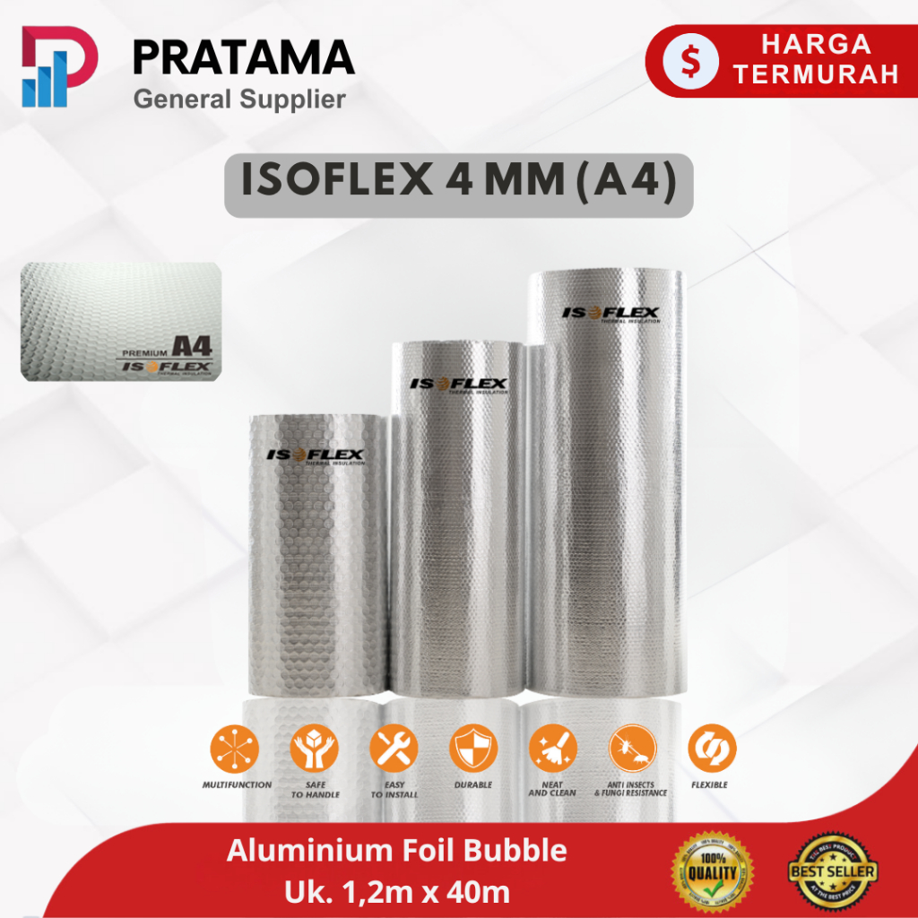 ISOFLEX Thermal Insulation A4 1,2 x 40 m Aluminium Foil Bubble Peredam Panas Atap Kanopi Spandek