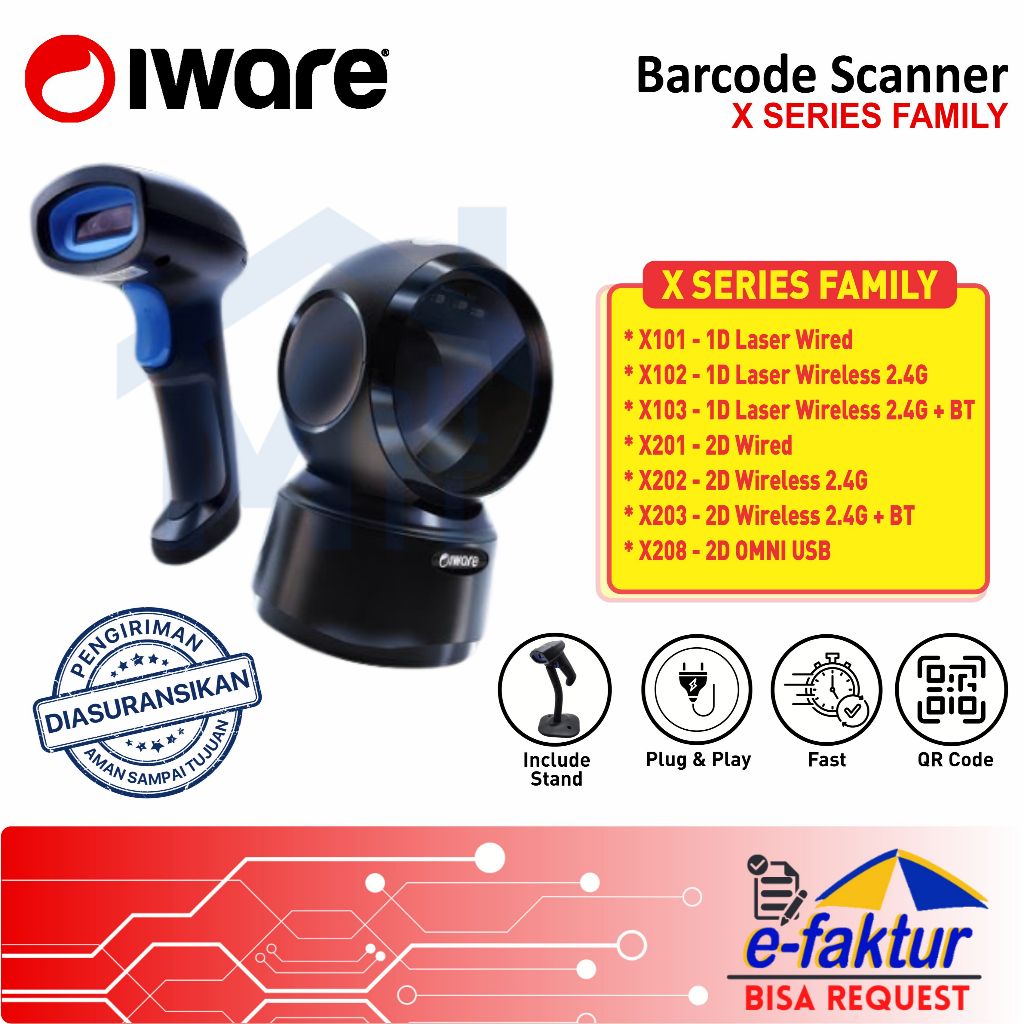 MALLIT IWARE Scanner Barcode Iware X-Series X101 X102 X103 X201 X202 X203 X208 Usb Bluetooth Wireles