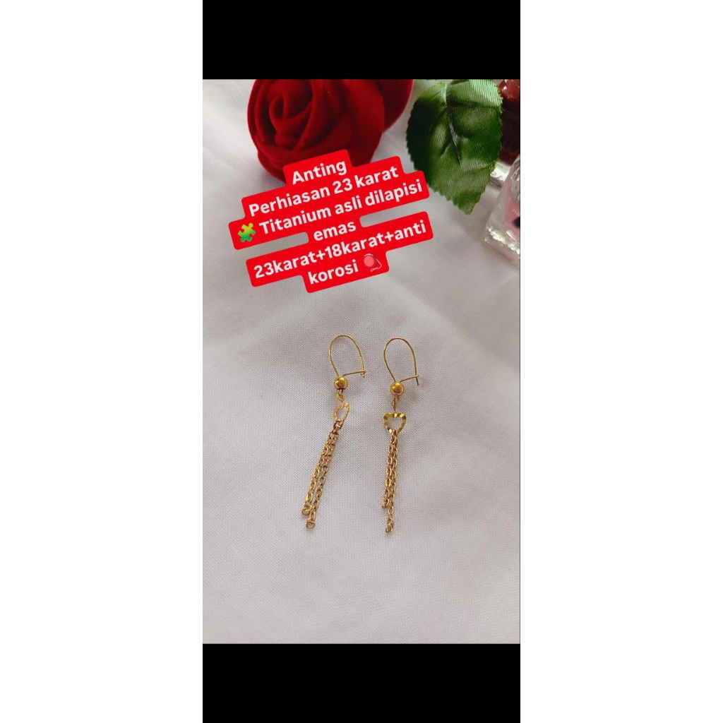anting titanium asli berlapis emas 23 krt